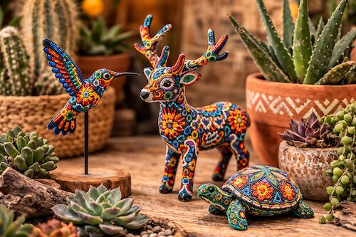 figuras artesanales con arte huichol